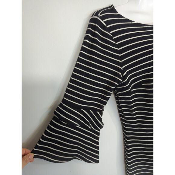 Ann Taylor Black & White Striped Bell Sleeve Mini Dress - Size 2 - Stretch Knit - Picture 4 of 9